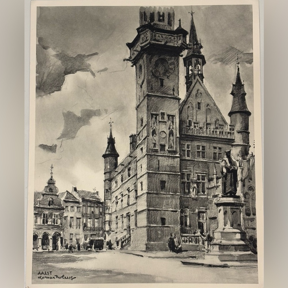 Herman Verbaere Fine Art Print Vintage Original Antique BELGIAN / BELGIUM SKETCH